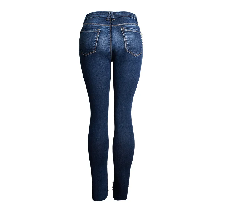 2018 Europe and the United States Women's new high-rise jeans Pearl beaded women's summer jeans trousers (10)