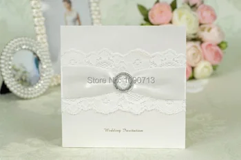 

Free Shipping 40 X Creative Buckle White Lace Wedding Invitation Personalized & Customized Printing Wedding Invitations Cards