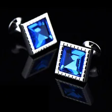 Bridegroom Wedding Party Business Men French Shirts Cuff Links Ocean Blue Cube Crystal Cufflinks Silvery Cufflink With Gift Bag