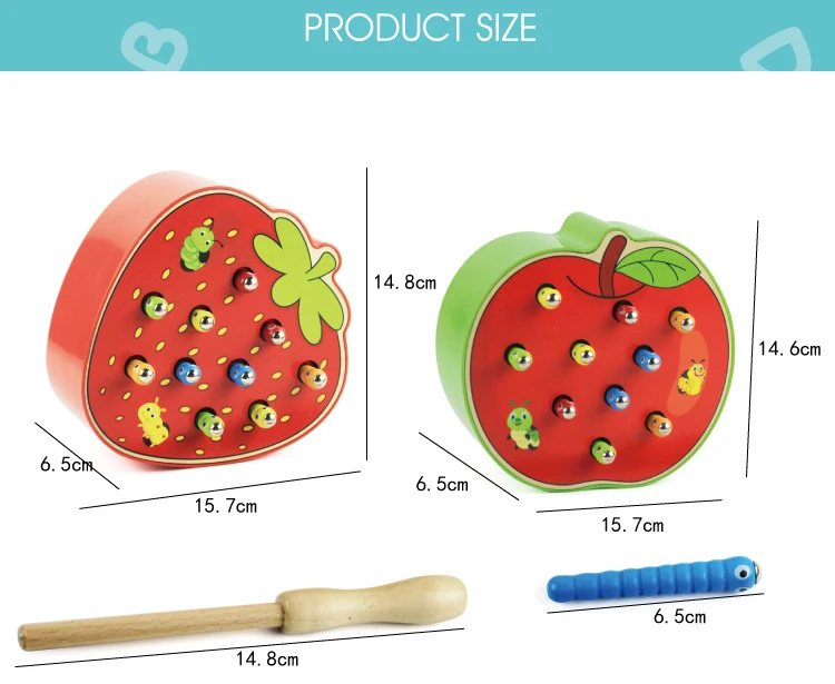 Детские деревянные игрушки 3D головоломка Раннее детство развивающие игрушки ловить червя Игра цвет Когнитивная Магнитная клубника яблоко