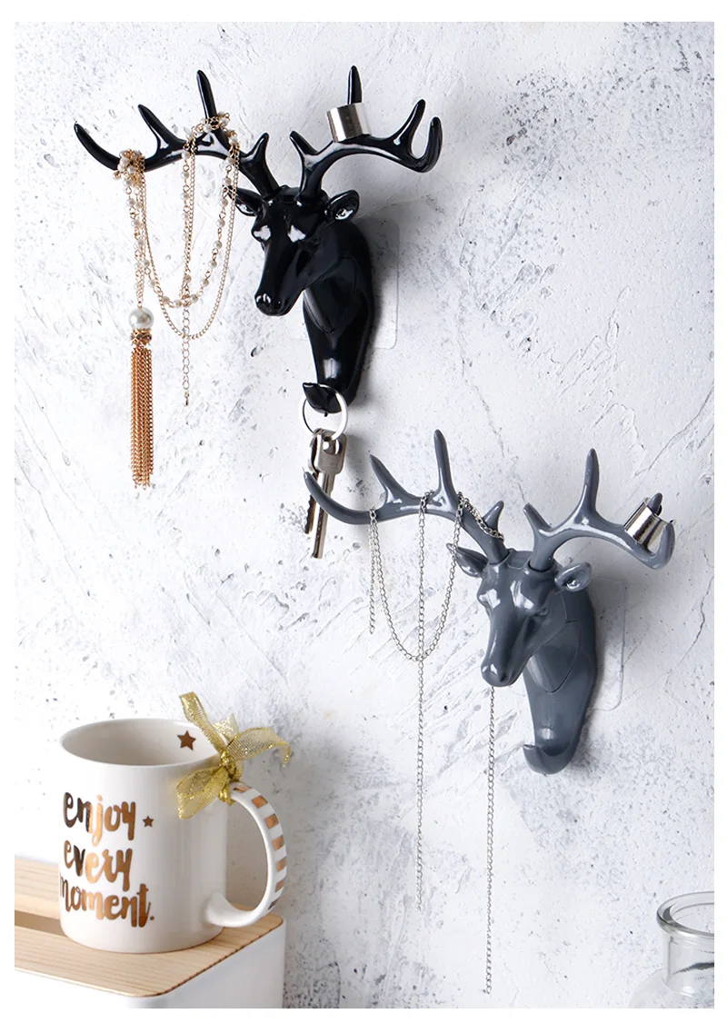 Strongwell Wall Hook Keys Rack Deer Animal Head Antlers Home Hanging Clothes Hat Scarf Hooks Home Livingroom Decor