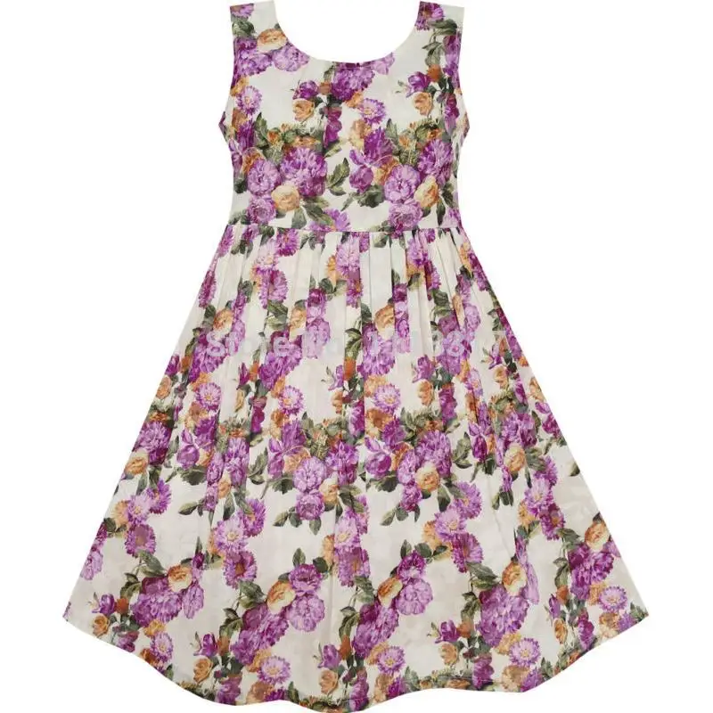 Sunny Fashion платья для девочек платье Цветущий Цветок Даля Зеленый Листья Пурпурный