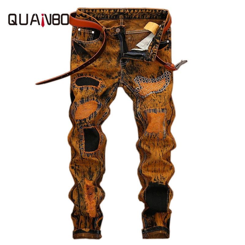 QUANBO 2020 New Arrival Europe America Jeans Hole Ripped Retro Street jeans Slim Straight Hight Quality Denim Trousers 28-42 QUANBO 2020 New Arrival Europe America Jeans Hole Ripped Retro Street jeans Slim Straight Hight Quality Denim Trousers 28-42