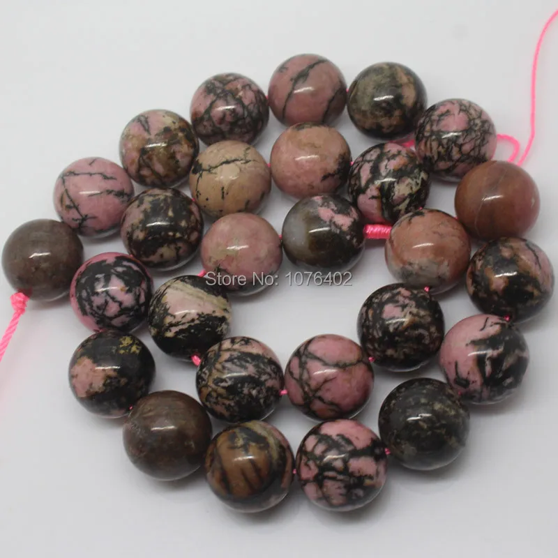 

Бесплатная доставка! Оптовая продажа 27 шт.! 14 мм Красивые черные линии родонита круглые свободные бусины 15"
