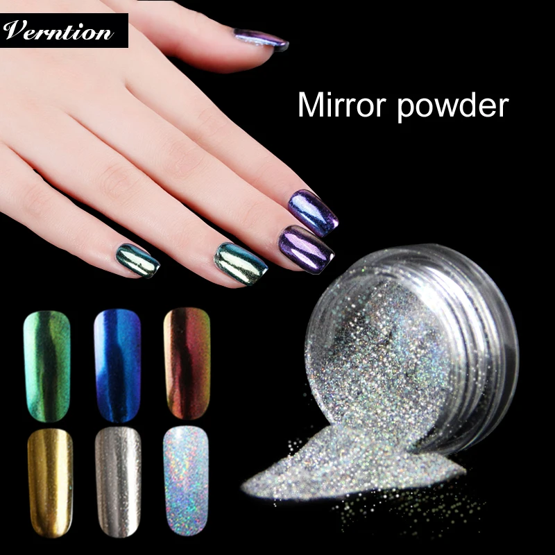 

Verntion Gold Silver Powder Chrome Pigment Glitter Gel Varnish Sequins Nail Art Decoration 6 Color Mirror Acrylic Powder