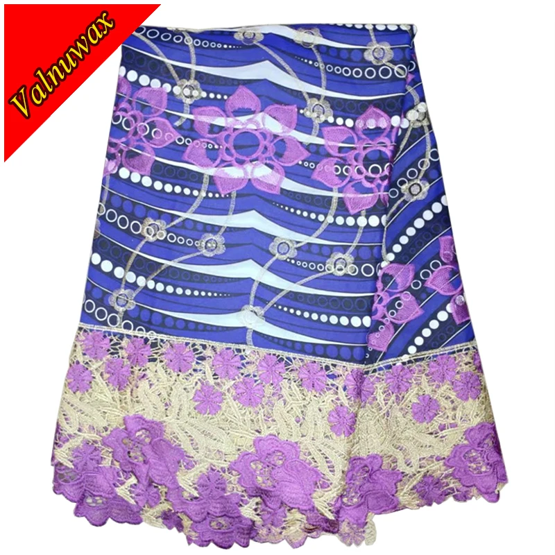 

New Design Embroidery Ankara African Wax Print Lace Fabric With 6 Yards For High Quality African Laces Fabric Sewing KW-L15#