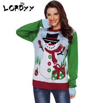 

LORDXX Cool Snowman Christmas Sweater O neck Winter woman sweaters knitting pullovers Long sleeve Christmas Tree Xmas clothing