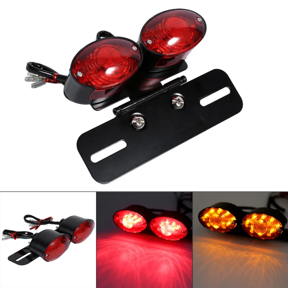 

Motorcycle Tail Lights Lamp Dual Cat Eye Custom License Plate Holder Rear Motocross Brake Light Taillight Turn Signal Lights