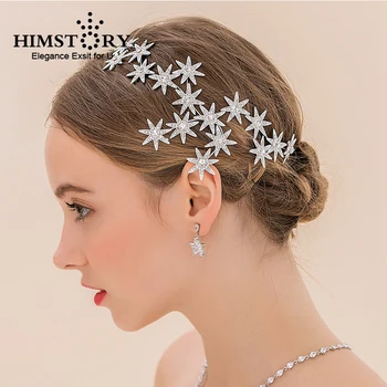 

Himstory Romantic Crystal Sunflower Wedding Hair Accessories Elegance Free Bending Star Bride Headdress Headpiece 2 colors