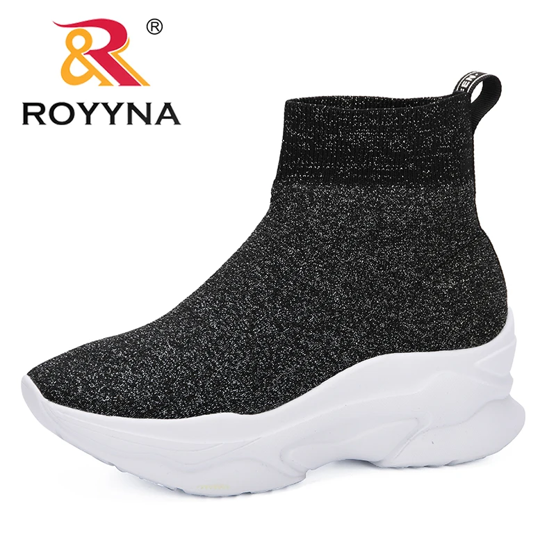 

ROYYNA 2019 Autumn New Popular Women Sock Boots Casual Shoes Woman Flats Solid Ankle Boots Black and Grey Platform Shoes Woman