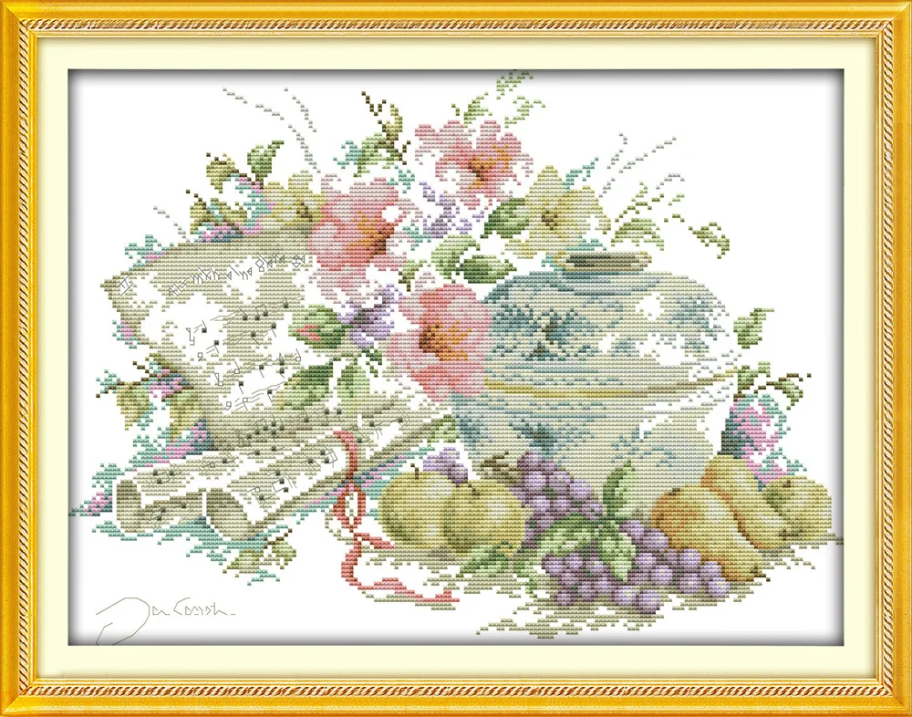 

Fruit and music DMC Counted Chinese Cross Stitch Kits printed Cross-stitch set Embroidery Needlework