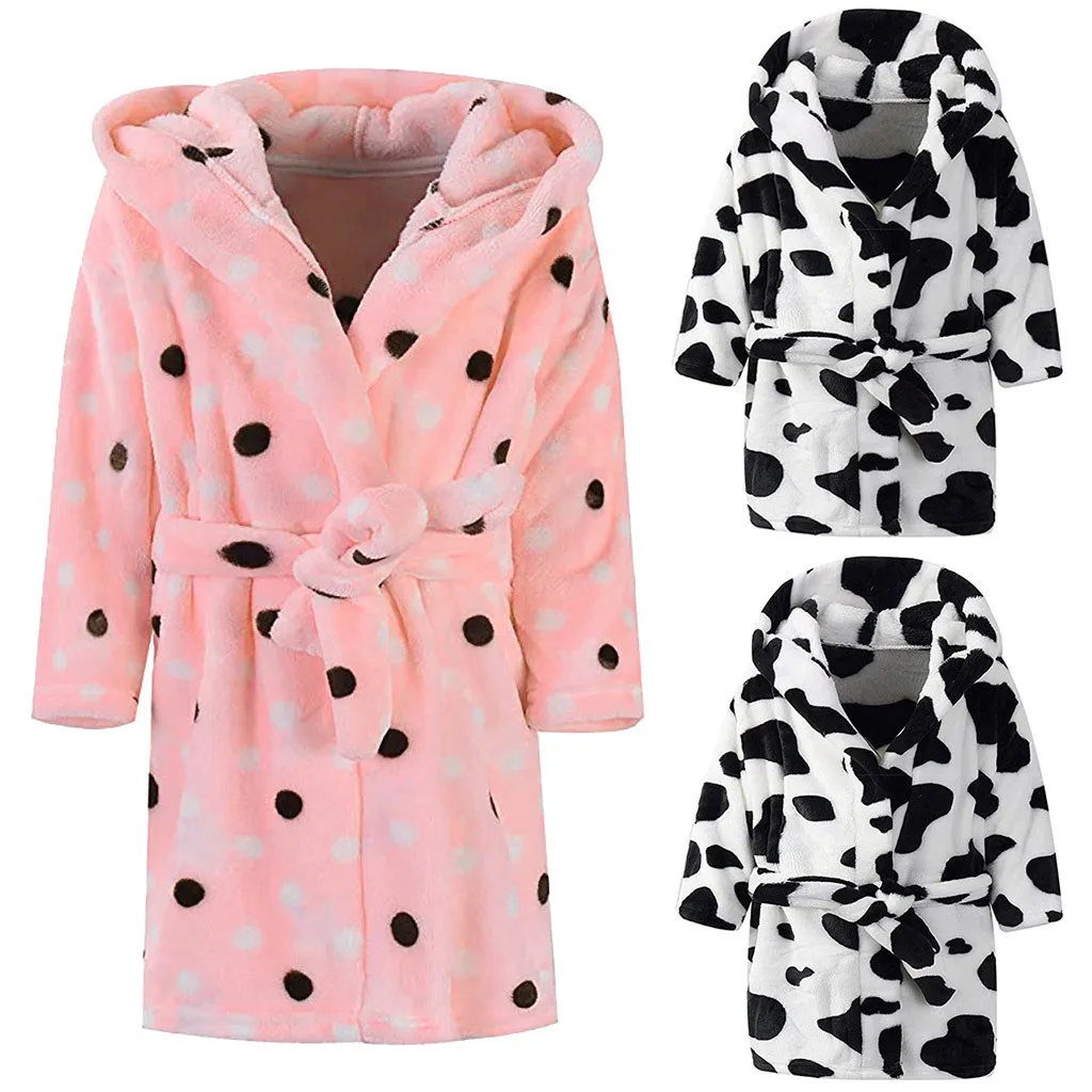 

Unisex Children's Baby Print Flannel Bathrobes Hoodie Towel Pajamas Night Gown Kids Baby Bathrobe Kids Baby Boys Girls Bath Robe