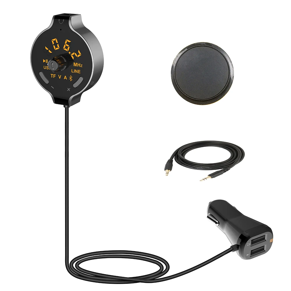

Q8S FM Transmitter Hands-free Car Kit Cigarette Lighter Port Wireless FM Modulator Car MP3 Player with Dual USB Ports Charger