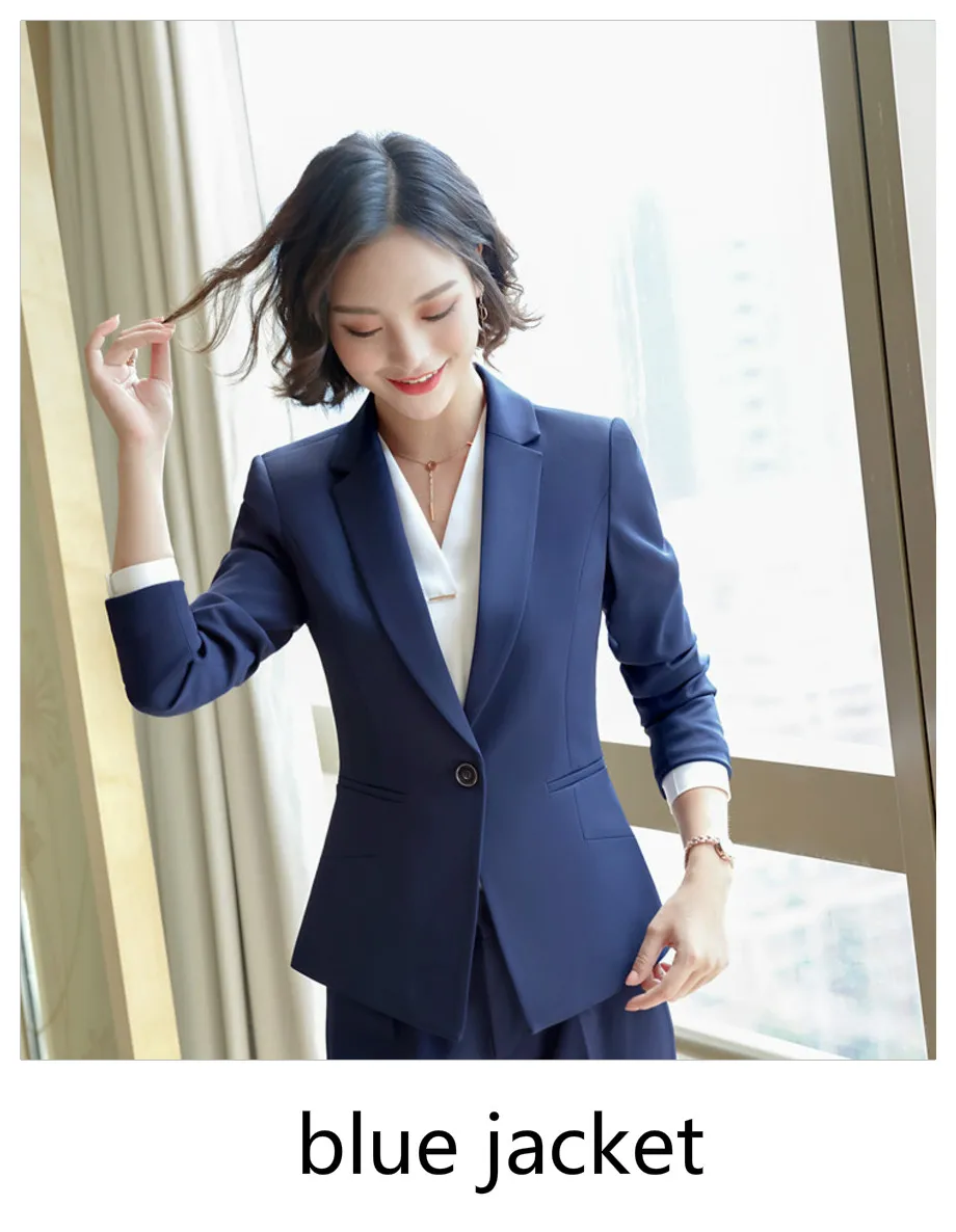 Женская одежда Блейзер длинный рукав зазубренный воротник карман костюм пальто офисный женский формальный Повседневный бренд куртка Рабочая одежда бизнес - Цвет: blue blazer