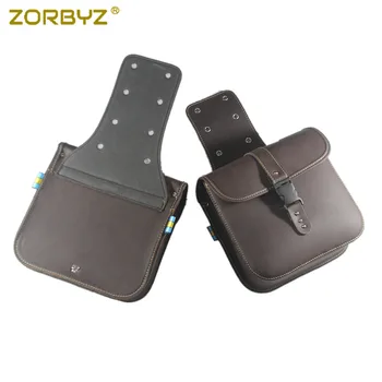 

ZORBYZ Motorcycle Dark Brown Faux Leather Saddlebag Panniers Saddle Side Tool Bags For Harley Honda Victory Custom