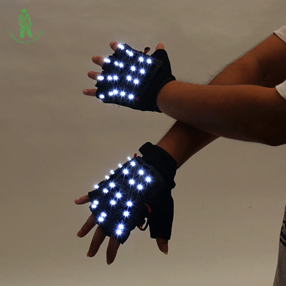 

Free Shipping Colorful LED Light Luminous Illuminated Gloves Flashing Skeleton Halloween Stage Props Flash Gloves Party Supplies