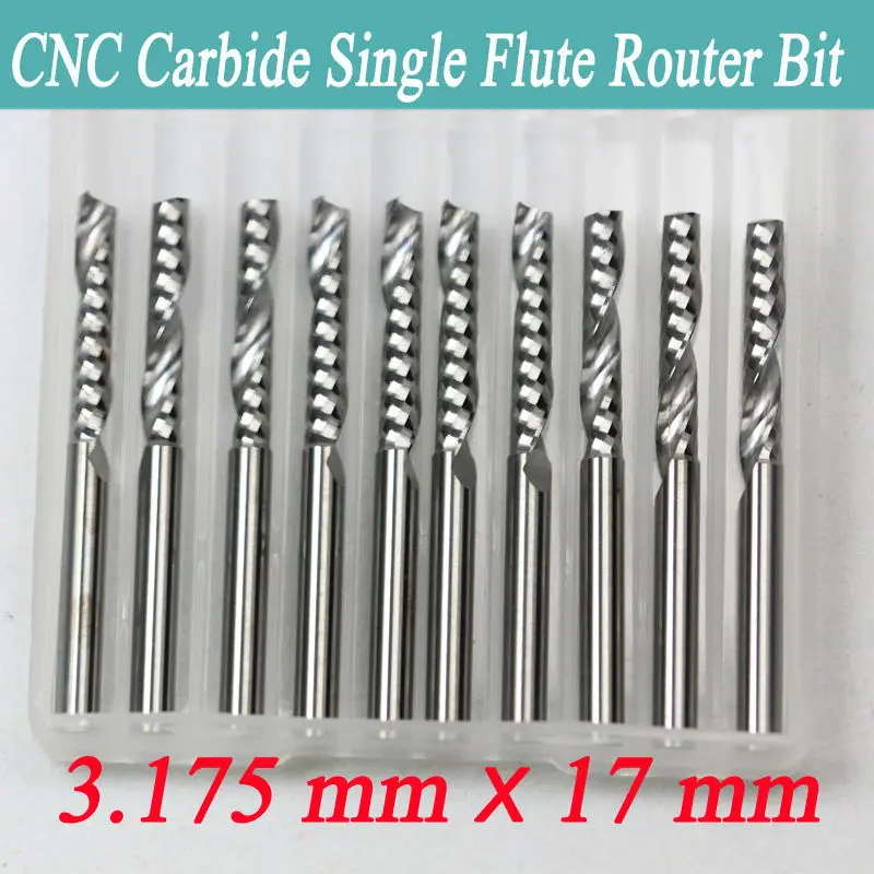 New 10PCS 3.175 X 17mm Single flute carbide Engraving CNC router Spiral
