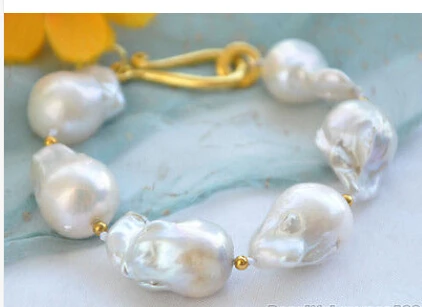 

Beautiful 19mm WHITE BAROQUE KESHI REBORN PEARL BRACELET 8inch