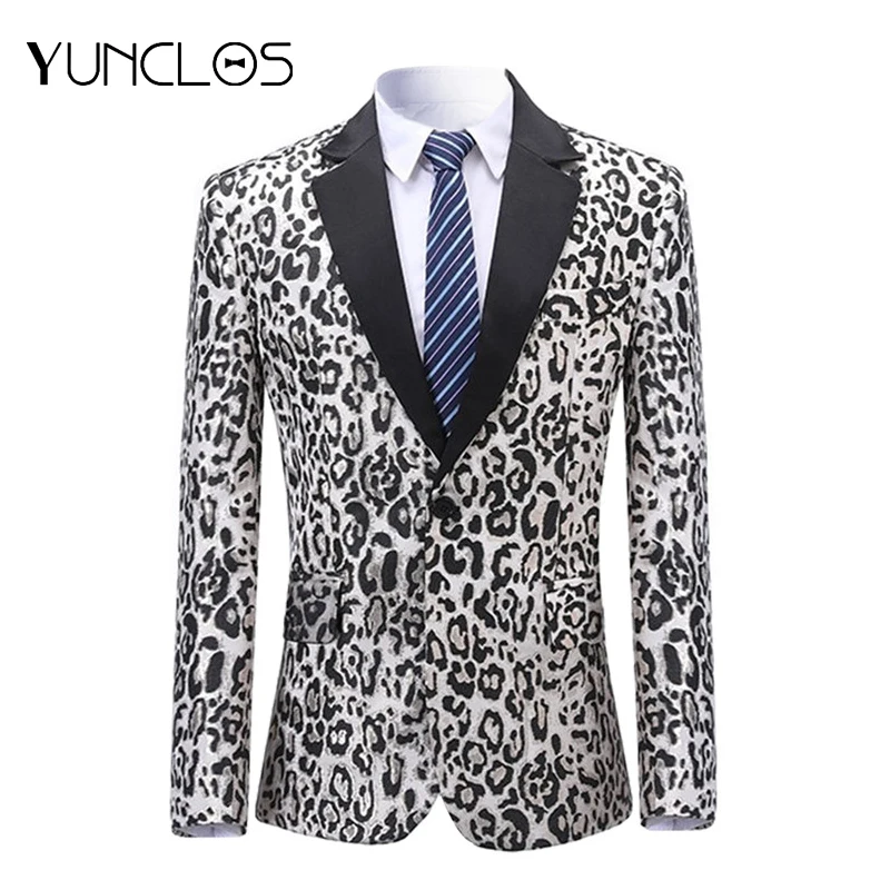 

YUNCLOS Leopard Print Single-breasted Men Suit Jacket Casual Singer Stages Party Blazer Men Suits Hot Sales Men Suit Jacket