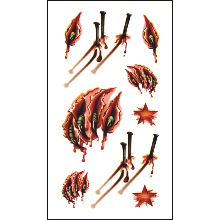 

2016 Halloween Trick or Treat 3D Scar Blood Temporary Tattoo Stickers Fancy Dress Up Joke Art Flash Tattoo Faux Injury Temp