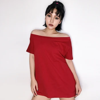 

Europe and The United States Solid Color Loose Shirt One Word Collar Short-sleeved Strapless T-shirt Was Thin Bottoming Shirt