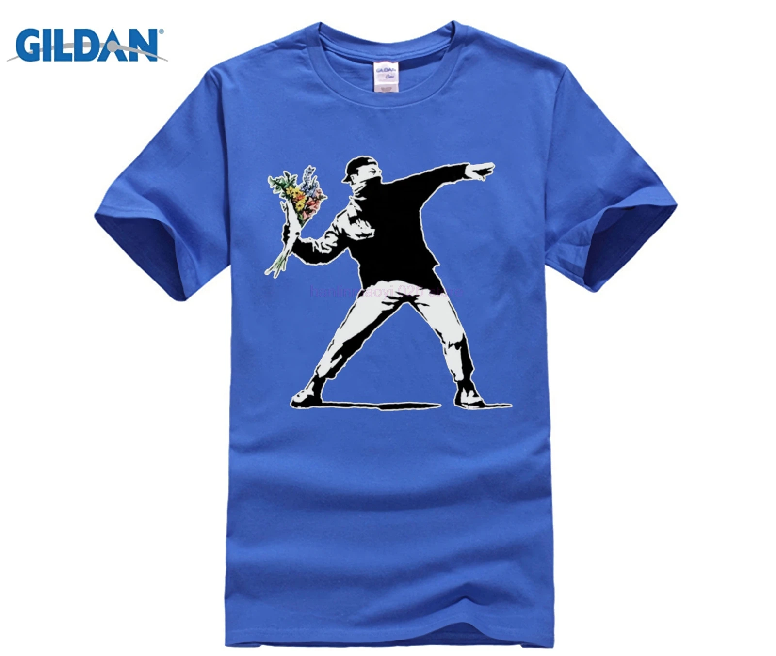 

100% cotton O-neck printed T-shirt Banksy T Shirt Man Throwing Flowers Graffiti Street Art for men