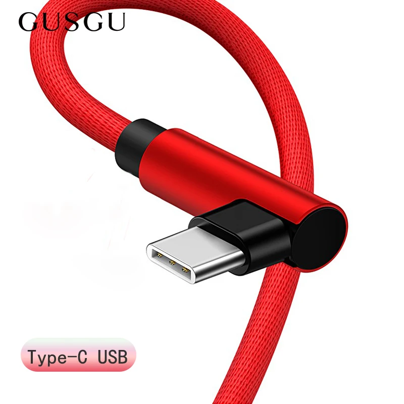 GUSGU usb type C кабель 90 градусов локоть для samsung S8 S9 USB C быстрое зарядное устройство для huawei Xiaomi Oneplus type-c зарядный кабель для передачи данных