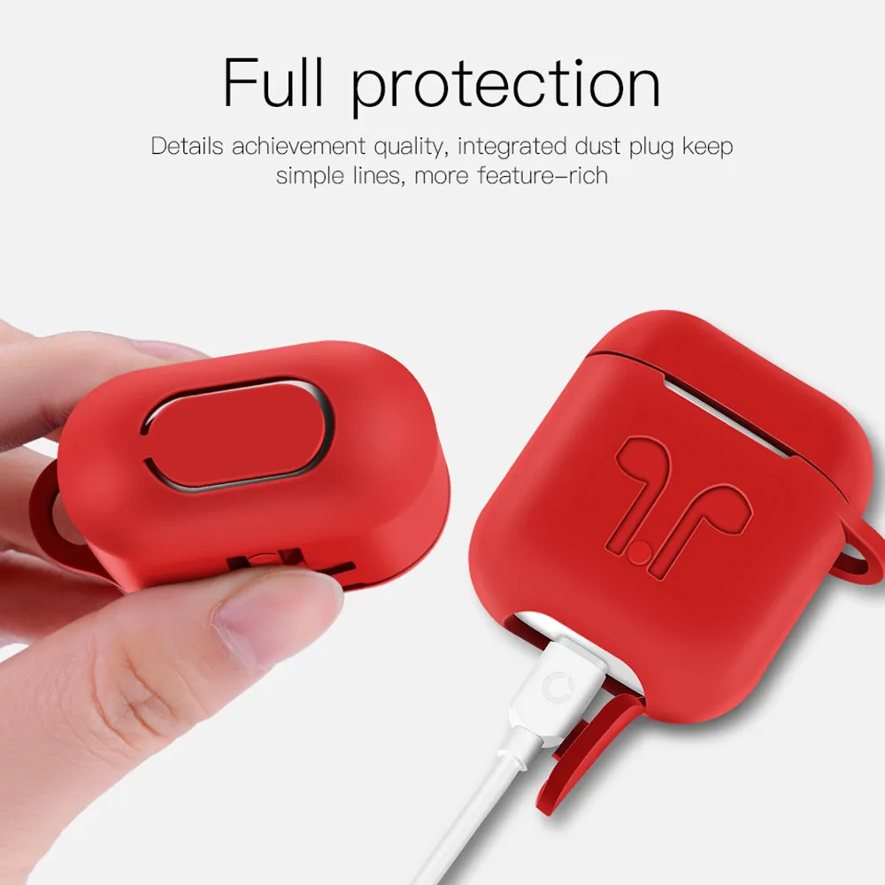 CARPRIE чехол для AirPods силиконовый кожи с карабином + анти потерянный ремешок