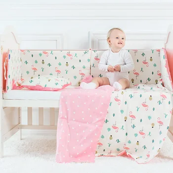 

Baby Bedding Set Flamingo Pattern Crib Kit Including Cot Bumper Flat Sheet Pillowcase Duvet Cover Baby Bed Hanging Bag For Girls