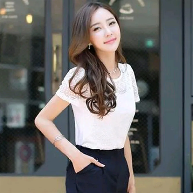 Новая женская одежда шифоновая кружевная блузка-кроше женские корейские рубашки женские блузы Топы Рубашки белые блузки облегающие Топы