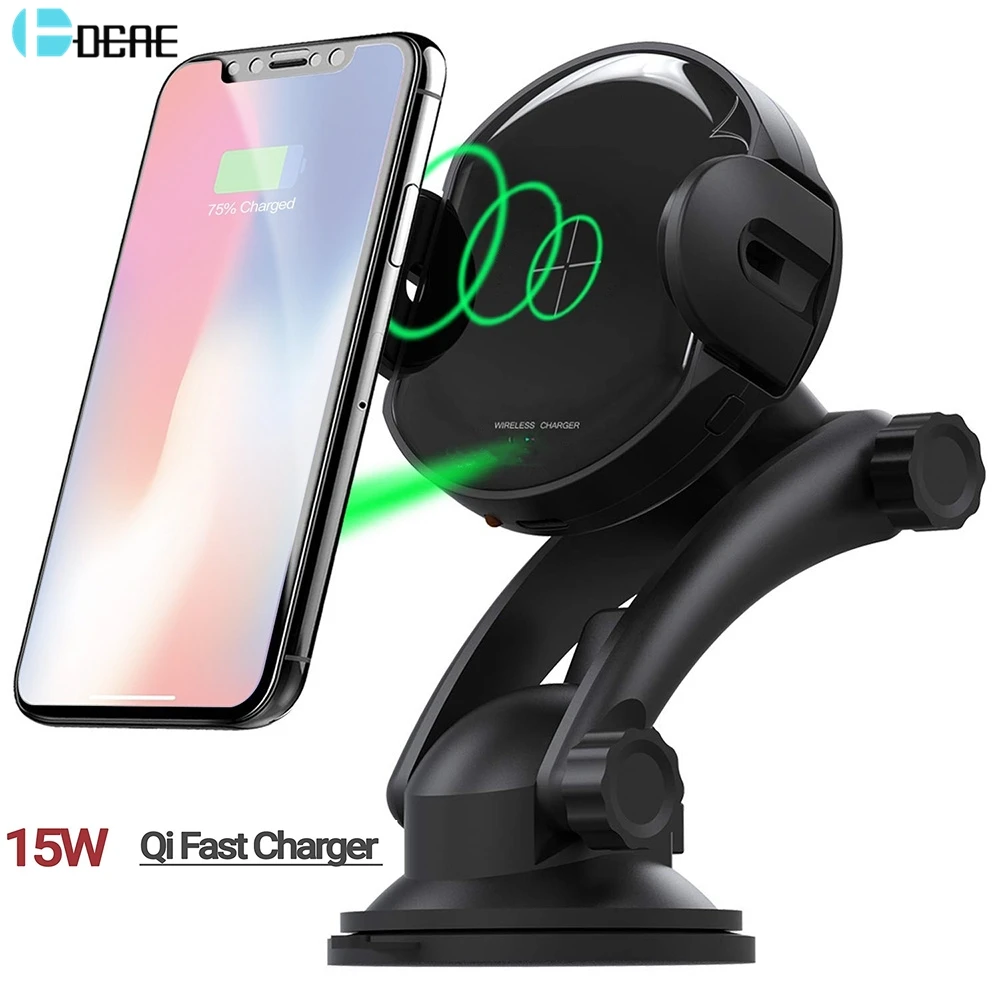 التلقائي لقط 15 W تشى سيارة لاسلكية شاحن آيفون X XS ماكس XR 8 سامسونج S9 S8 الهواء تنفيس حامل هاتف سريع شحن جبل