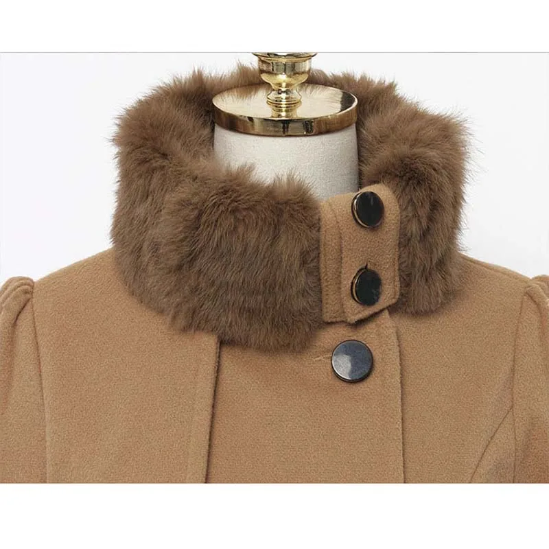 Женский шерстяной Тренч, зимнее пальто с отложным воротником, с длинным рукавом, двубортное, приталенная верхняя одежда размера плюс YF72