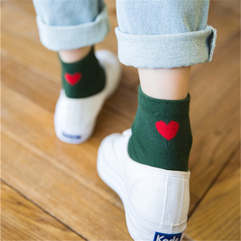 

New Cotton Red Heart Cute Socks Short for Female Ankle Socks Girls Breathable Casual Solid Comfy Cotton Sokken Meias