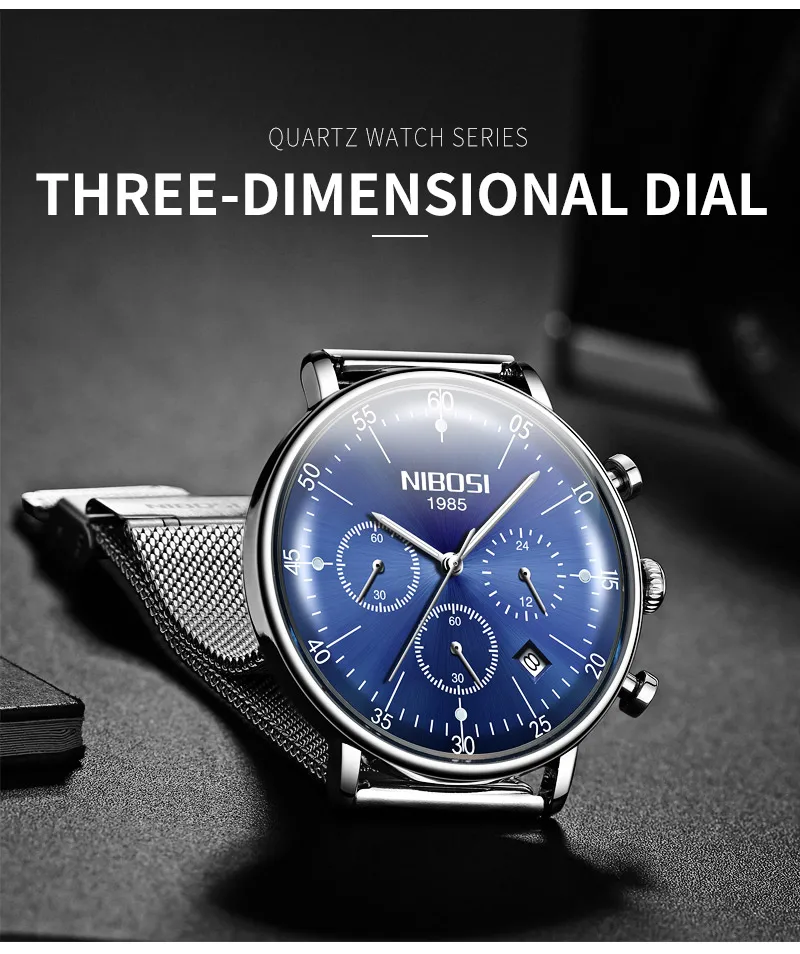 NIBOSI Men's Casual Fashion Pure Steel Mesh Belt Watch High-end Luxury Luminous Waterproof Watch European And American Style (2)
