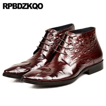 

Formal Mens Pointed Toe Dress Boots Crocodile Booties Shoes Burgundy Wedding Short Oxford Black Genuine Leather Full Grain Ankle