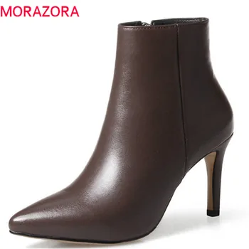 

MORAZORA 2020 new arrive pointed toe short plush autumn winter ladies boots zipper ankle boots for women high heels shoes woman