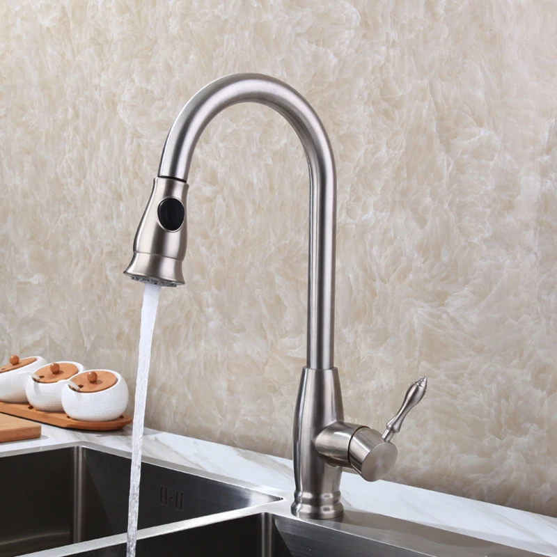 Pull out Spray Kitchen Faucet Mixer Tap Deck Mounted Sink Mixer Taps Single Handle Faucets 304 Stainless Steel Brushed Finish