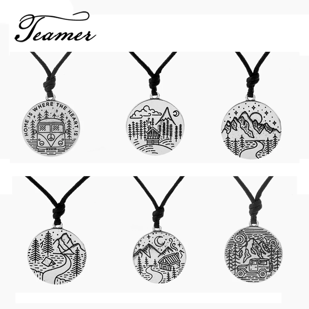 

Teamer Adjustable Pendant Necklace Silver Color Engrave House Cloud Mountain Moon Tree Train Message Home is where heart is