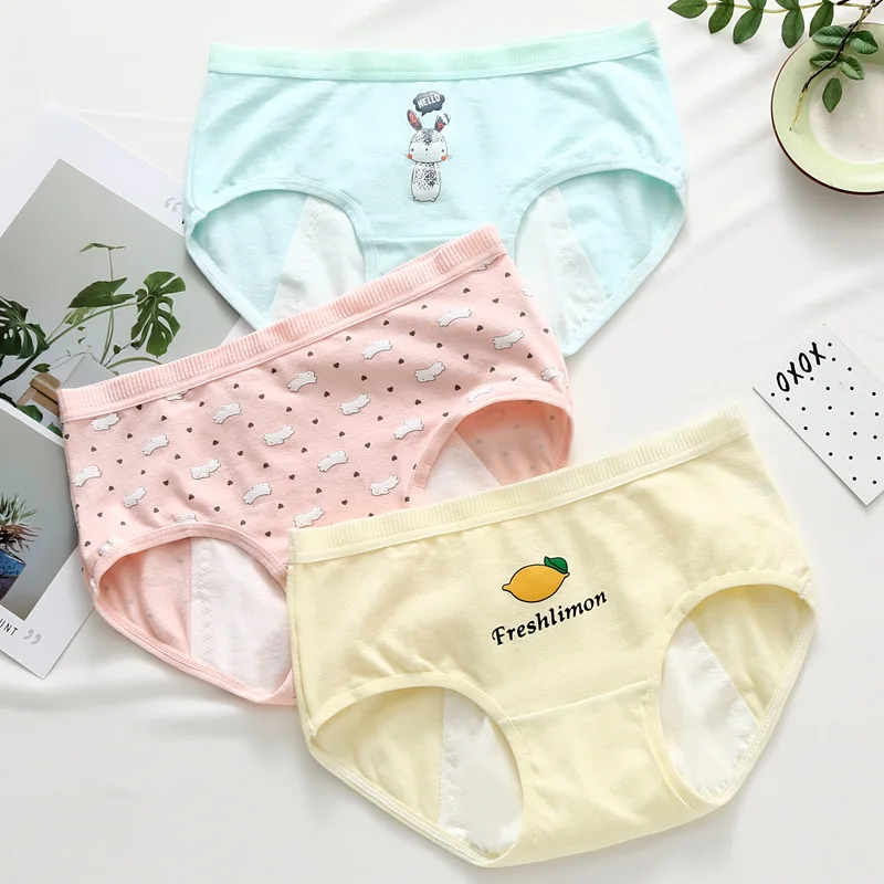 

Leak Proof Menstrual Period Panties Women Print Cotton Health Pants Low Waist Briefs Female