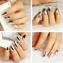 New 12 pieces Silver Gold Red Metallic 3D DIY Fashion Style Plastic Art short Fake false Sticker Nail Tips With Glue Gel