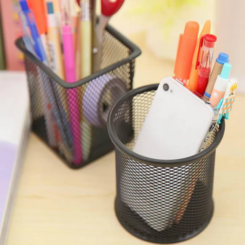 Anti-Rust Pen Holder M Desktop Storage of Debris Tube Pencil Rack Mesh Style Metal Pen HolderNew Stationery Square Iron Spray