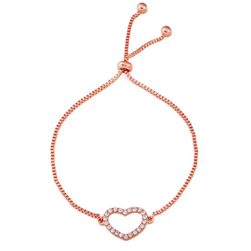 

Love Heart Adjustable Bracelets For Women Cubic Zirconia Rose Gold Chain Bracelet Femme Wedding Jewelry Valentines Day Gift