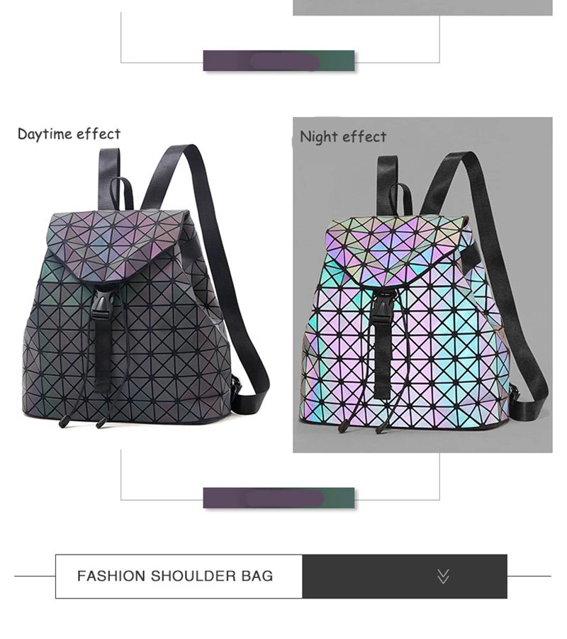 Women Laser Luminous Backpack School Hologram Geometric Fold Student School Bags For Teenage Girls holographic sac a dos (2)