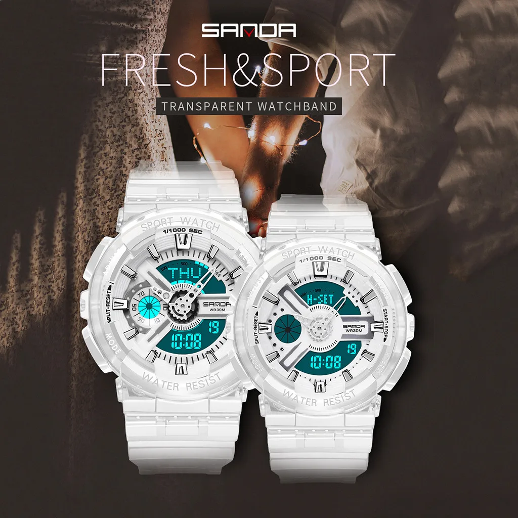 

Fashion waterproof sports watch transparent strap digital couple watch Women sport watch Electronic digital Watch gifts