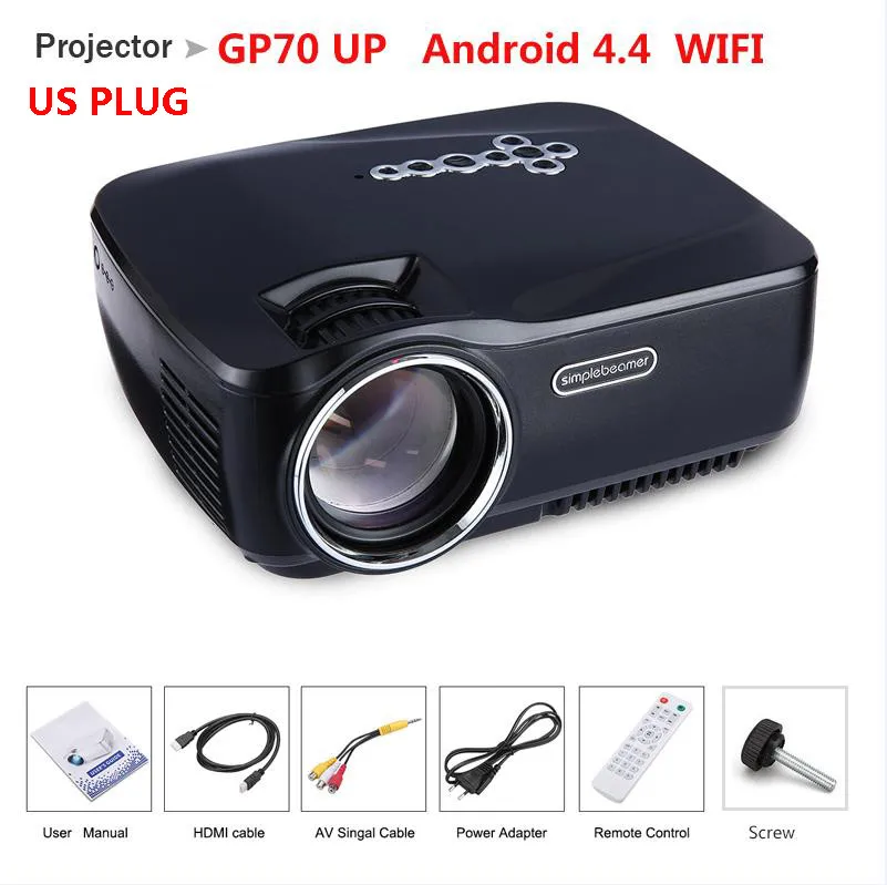 Exquizon GP70 проектор 1800 люмен 1080P проектор для домашнего кинотеатра с бесплатным HDMI(опционально Android 4,4 Bluetooth) PK AM01 - Цвет: GP70 up US plug
