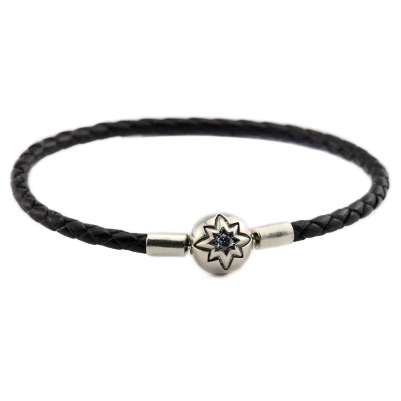 

100% 925 Sterling-Silver-Jewelry Black Clasp Leather Bracelets Free Shipping