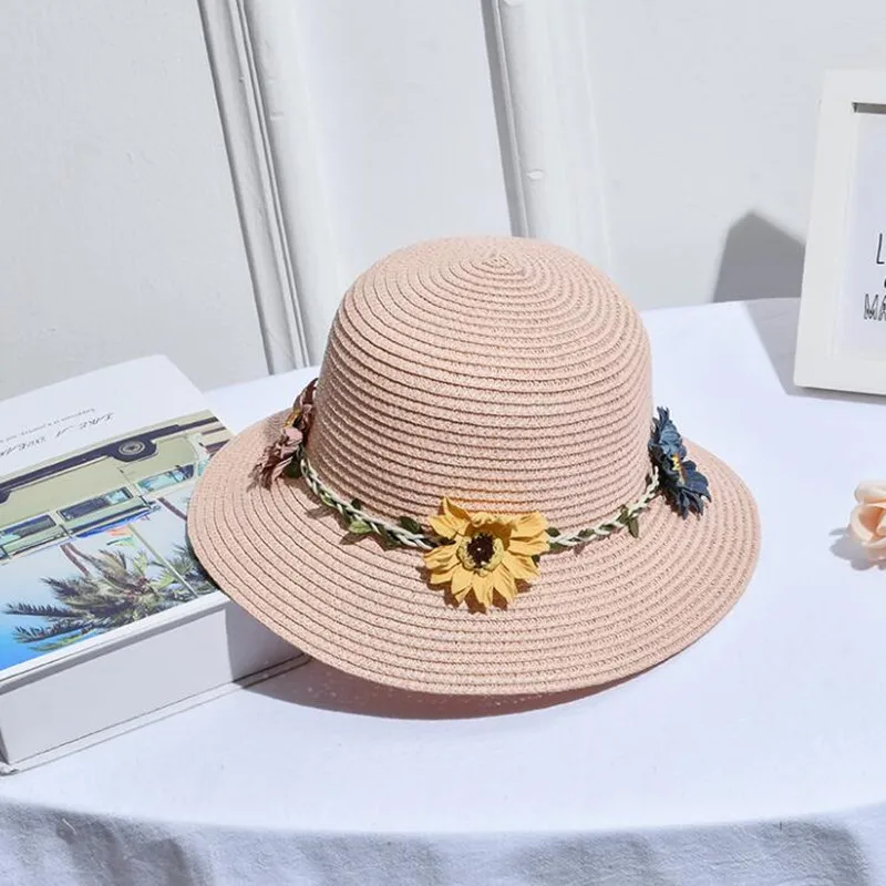 

h002 Fashionable Outdoor Sunshade Hat Lovely Florets Decorated Straw Hat