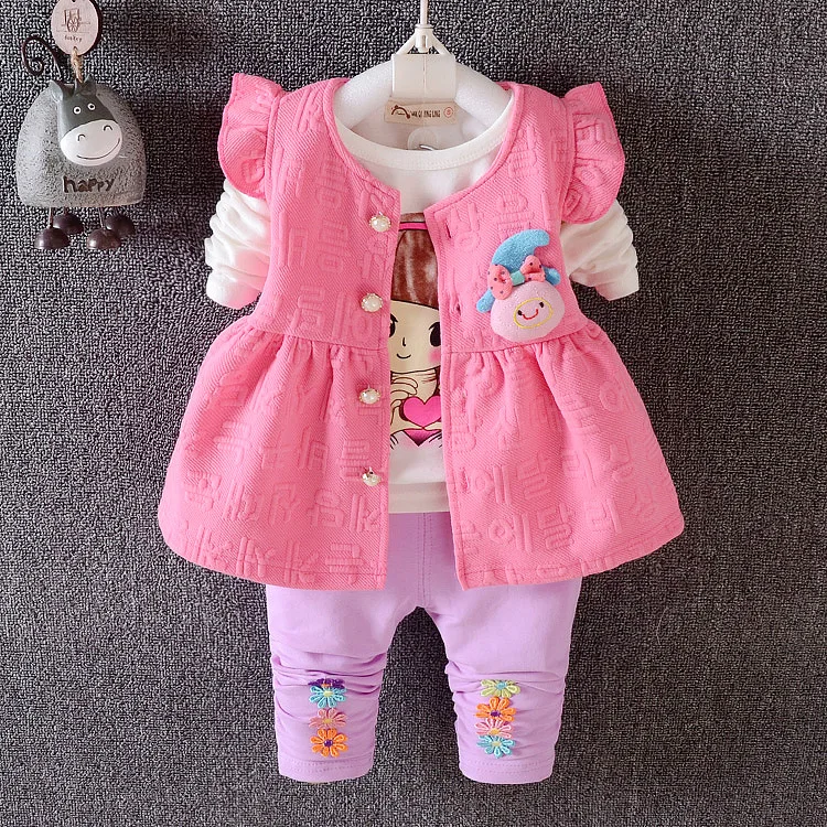 

2016 spring autumn new 100% cotton baby girl sets 3pcs/sets of children's clothing brand girls' Sportswear suits Free Shipping