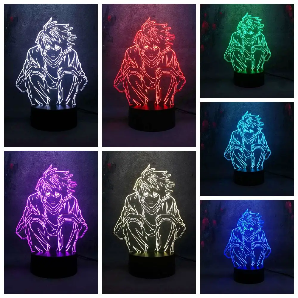 Аниме Death Note L Lawliet LED Декор для спальни ночник Lamparas de lava 3D 7 цветов Пульт