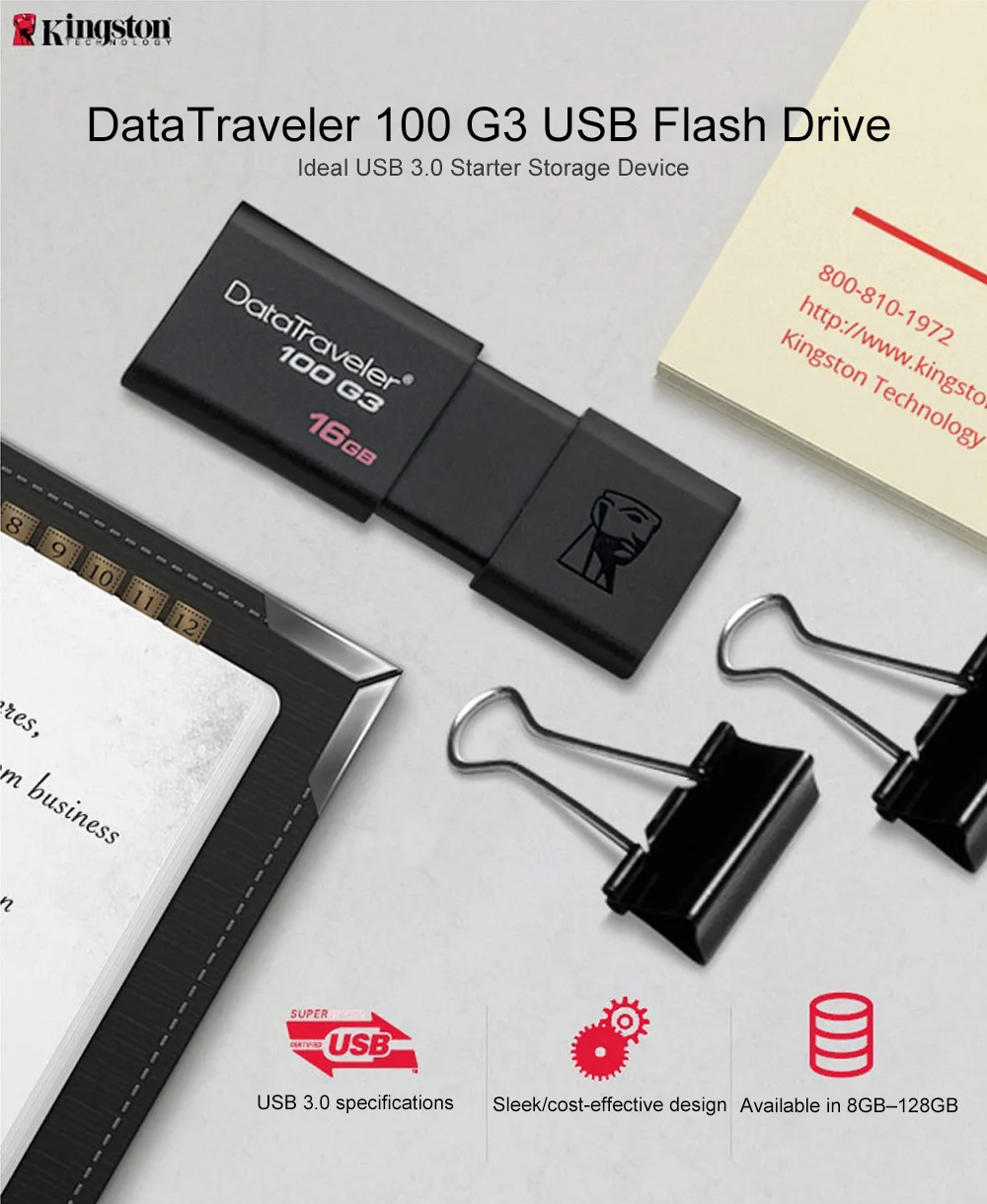 Kingston USB Flash Drives DT100G3 USB 3.0 Pendrive 64GB 32GB 16GB 128GB Pen Drive Plastic Sleek Memory Stick 100% Original (5)